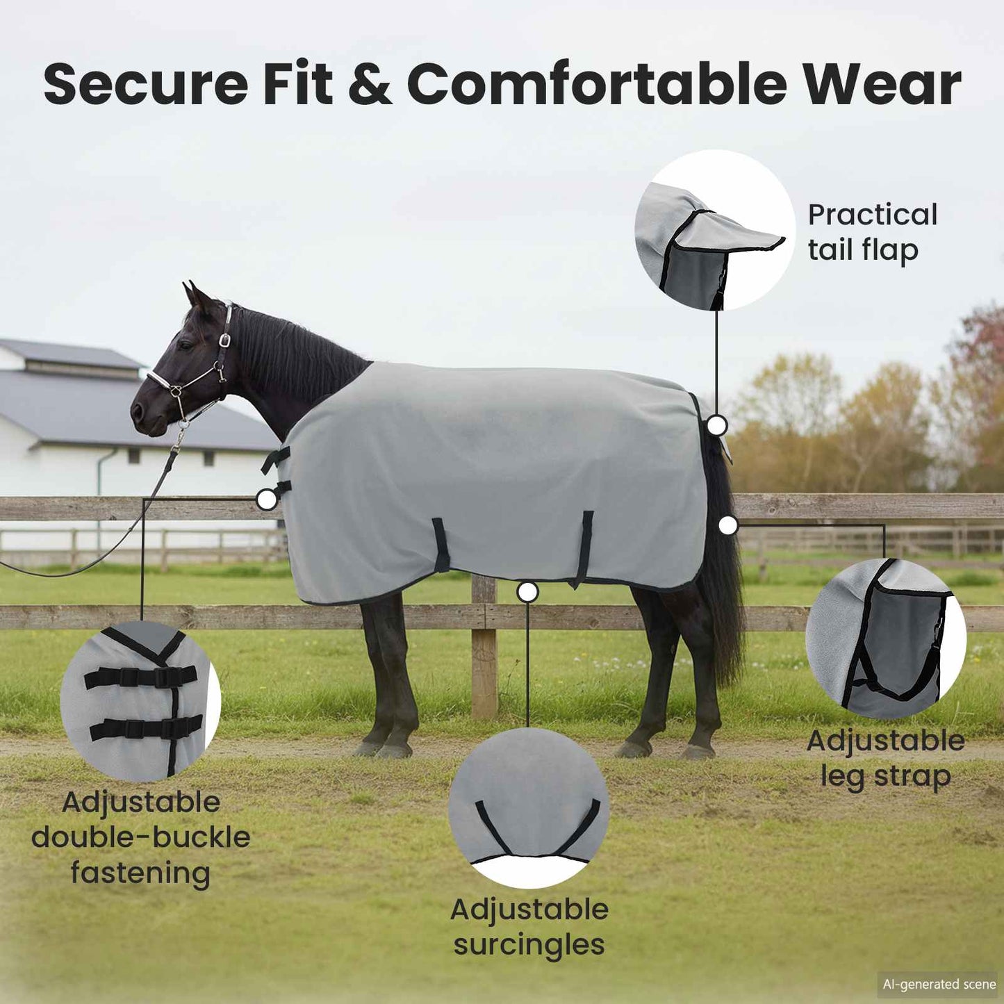 Horse Blanket Full Light Grey and Pink 105 cm Polyester