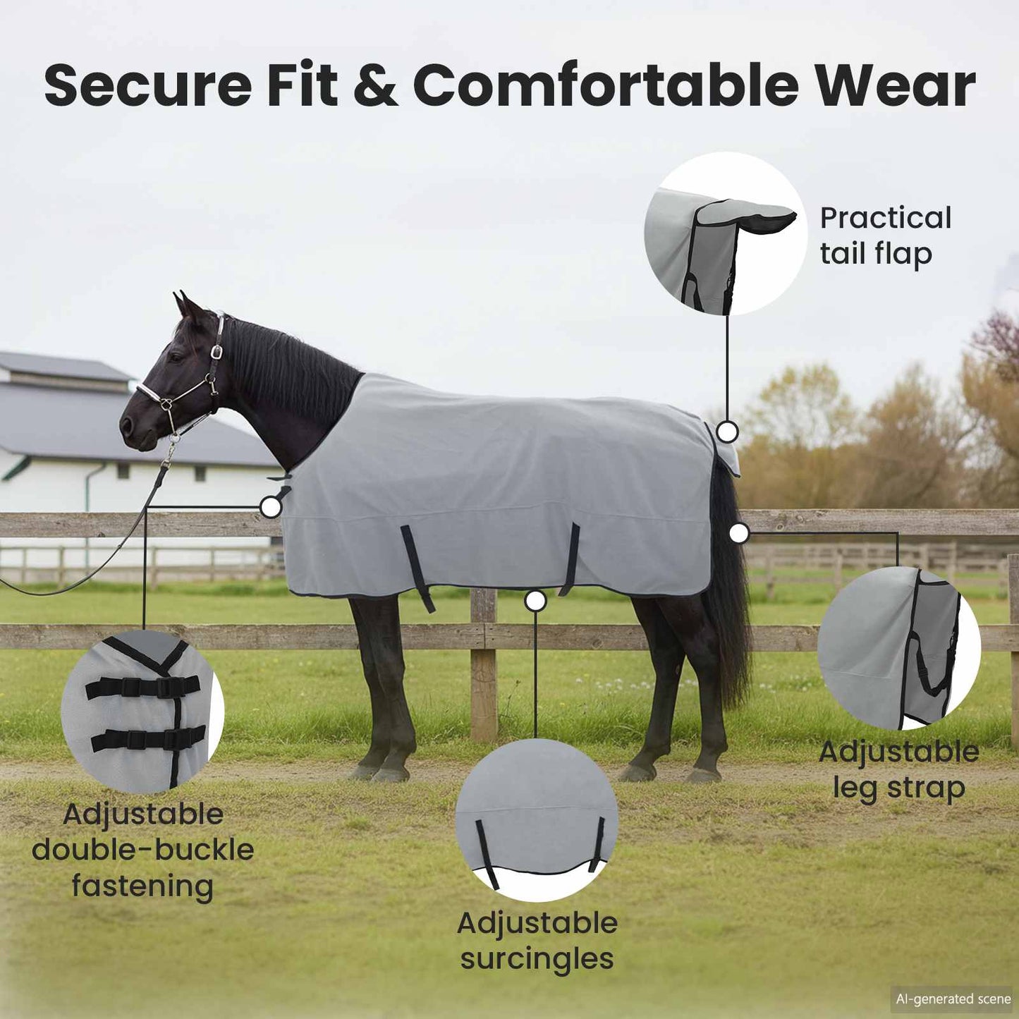 Horse Blanket Full Light Grey and Pink 145 cm Polyester