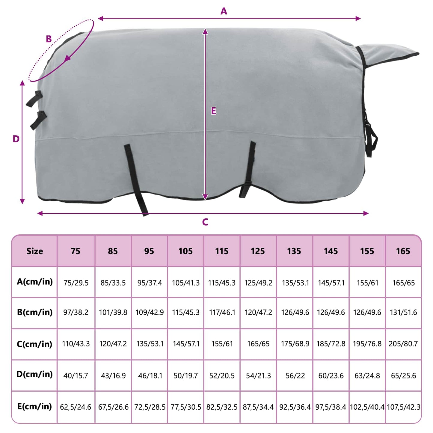 Horse Blanket Full Light Grey and Pink 145 cm Polyester