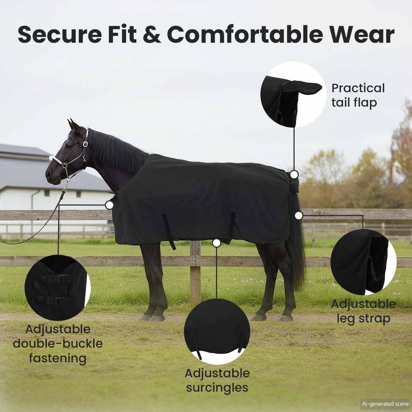 Horse Blanket Black 165 cm Polyester