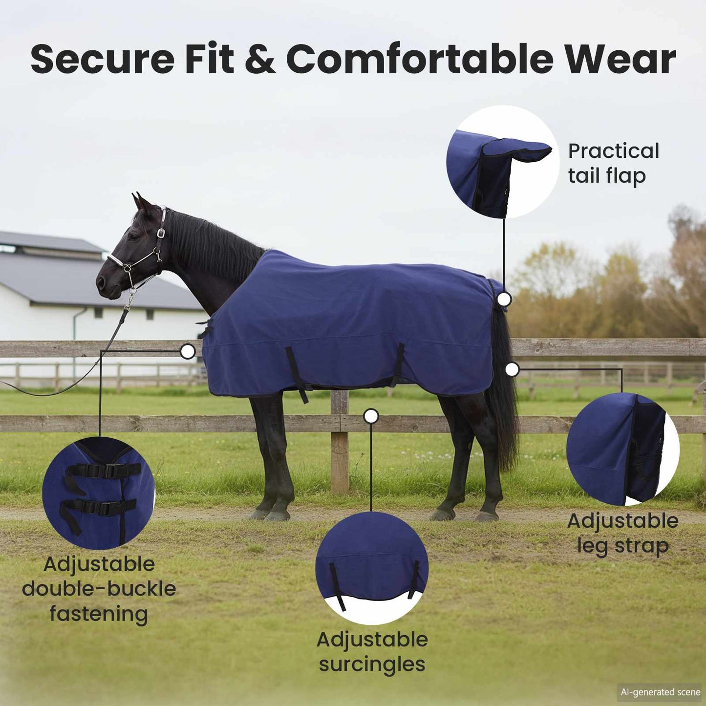 Horse Blanket Navy Blue 155 cm Polyester