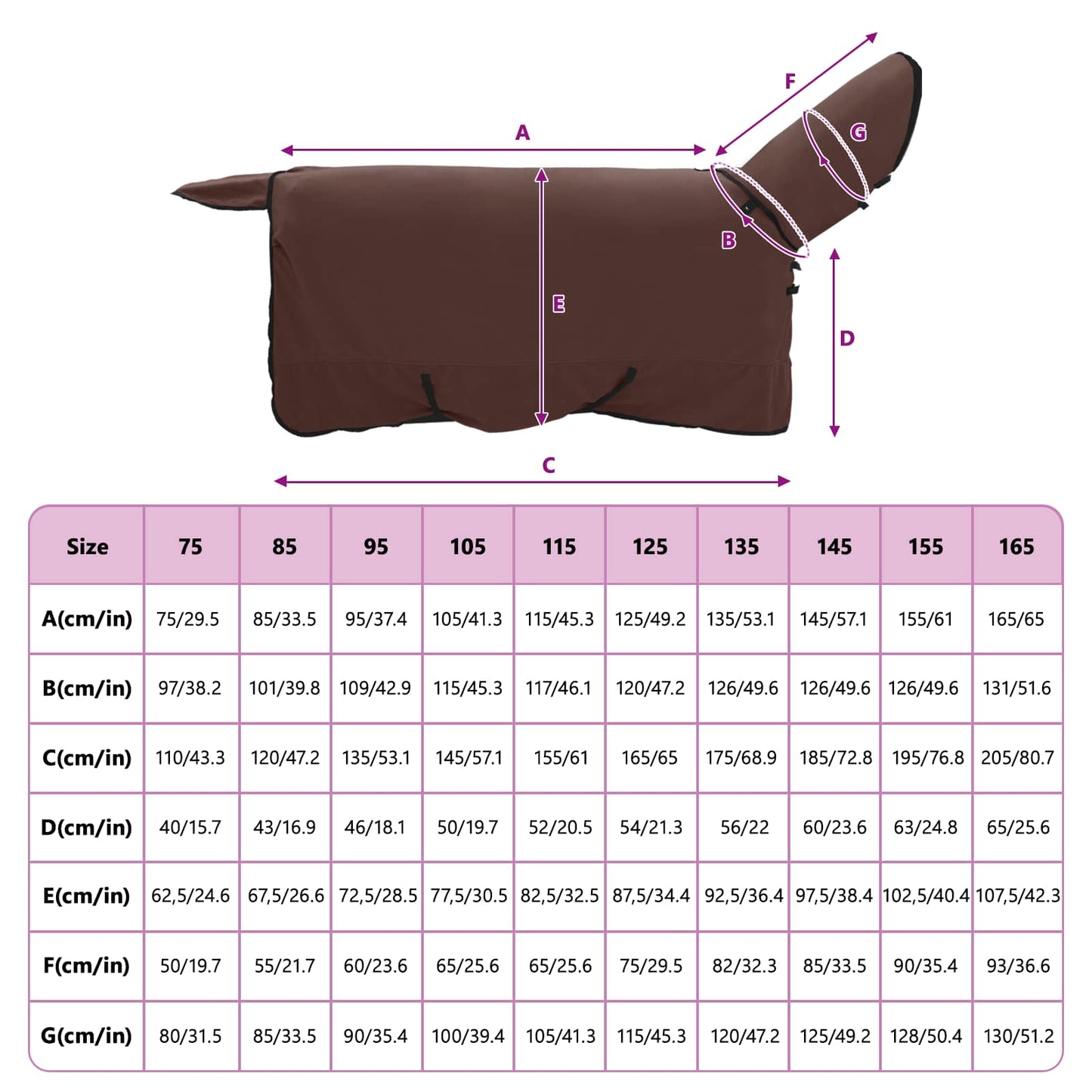 Horse Blanket Full Dark Brown 165 cm Polyester