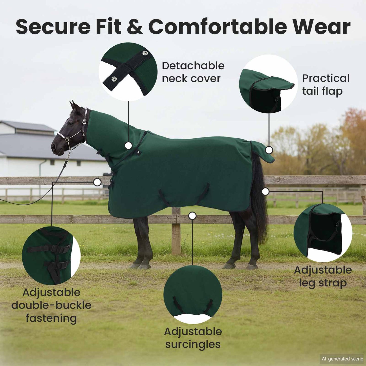 Horse Blanket Full Dark Green 115 cm Polyester
