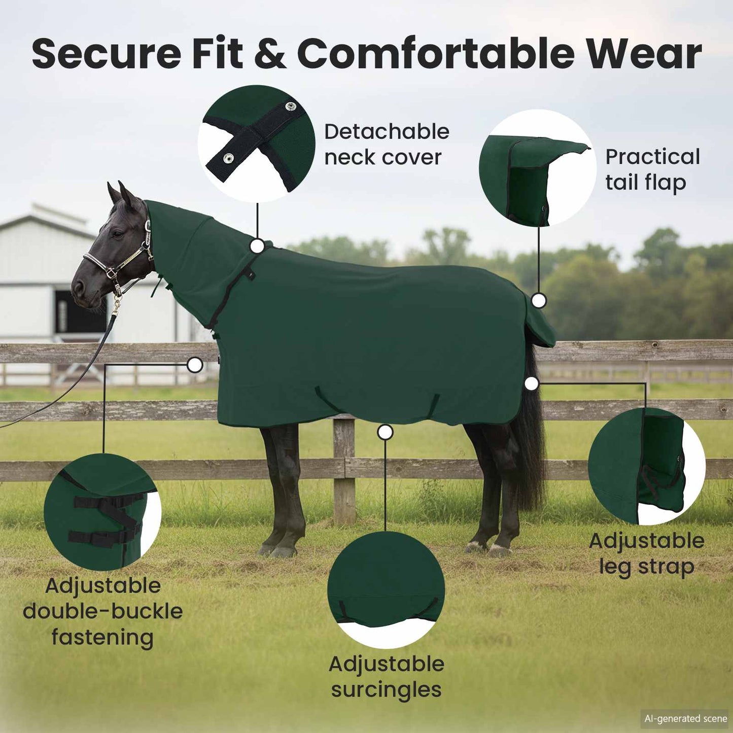 Horse Blanket Full Dark Green 145 cm Polyester