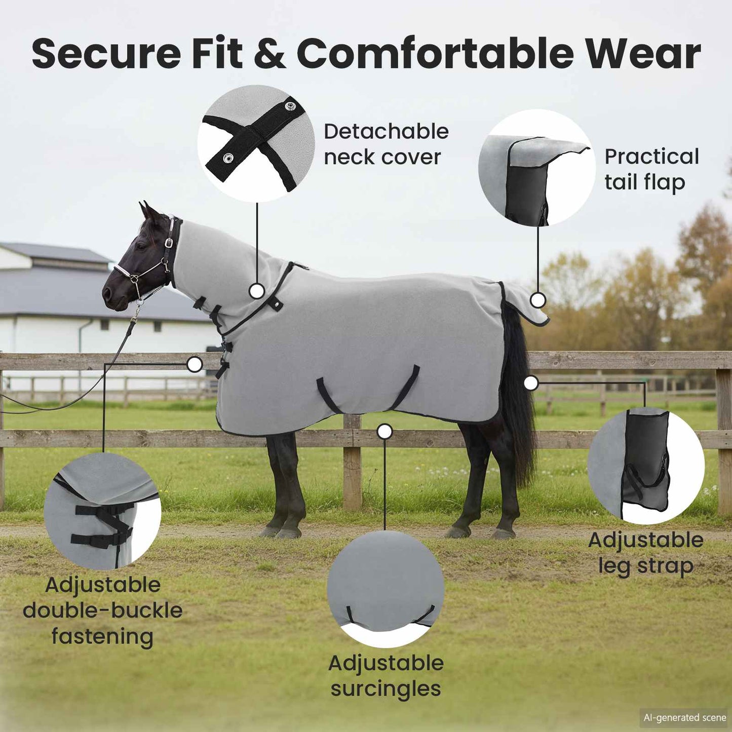 Horse Blanket Full Light Grey and Pink 95 cm Polyester