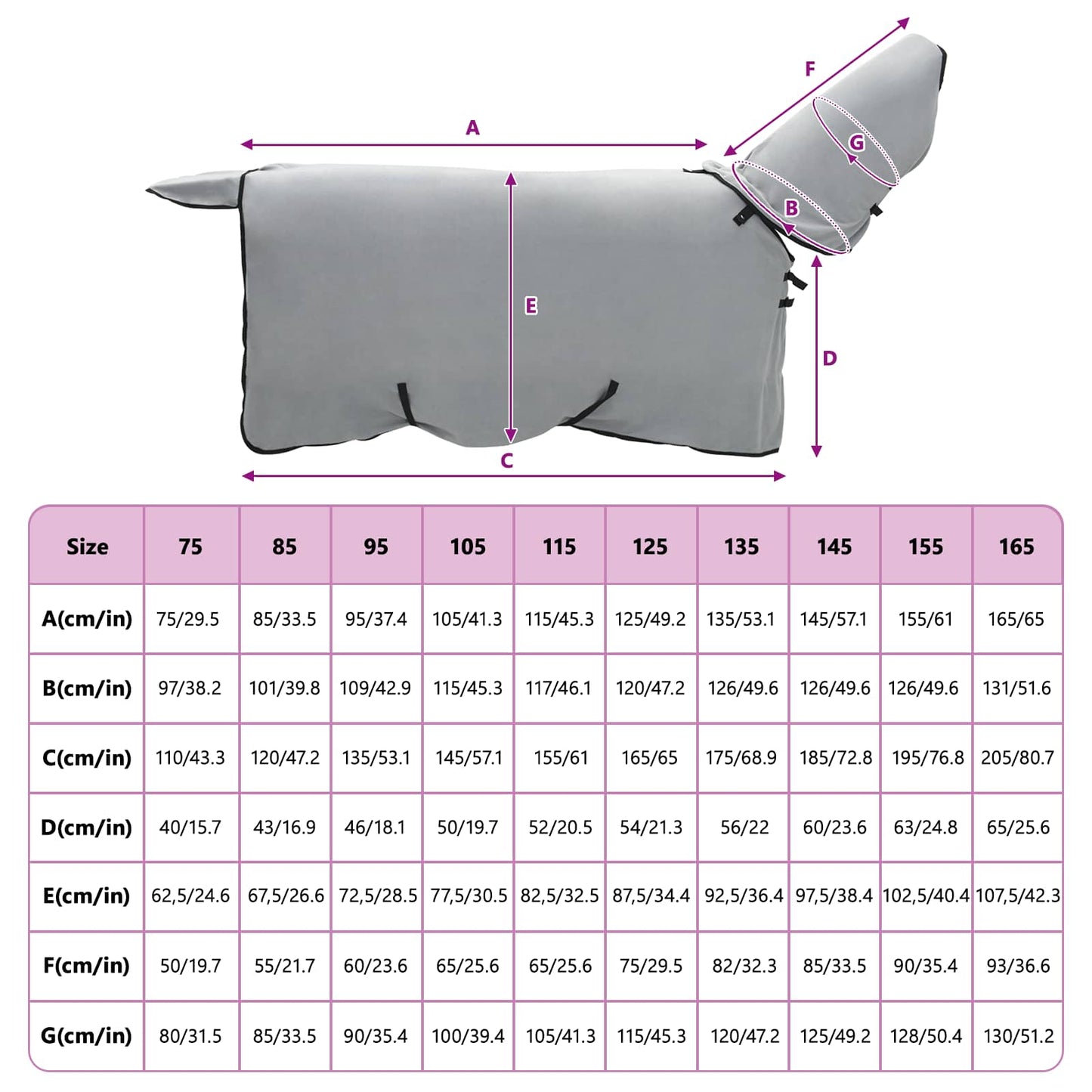 Horse Blanket Full Light Grey and Pink 105 cm Polyester