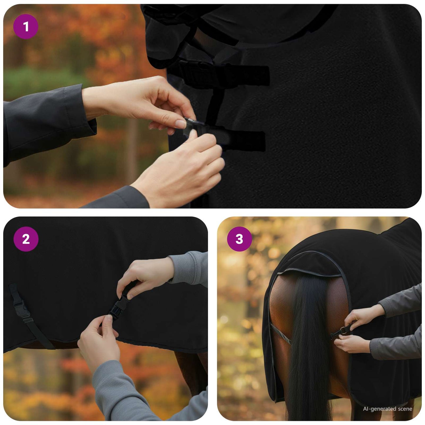 Horse Blanket Black 115 cm Polyester