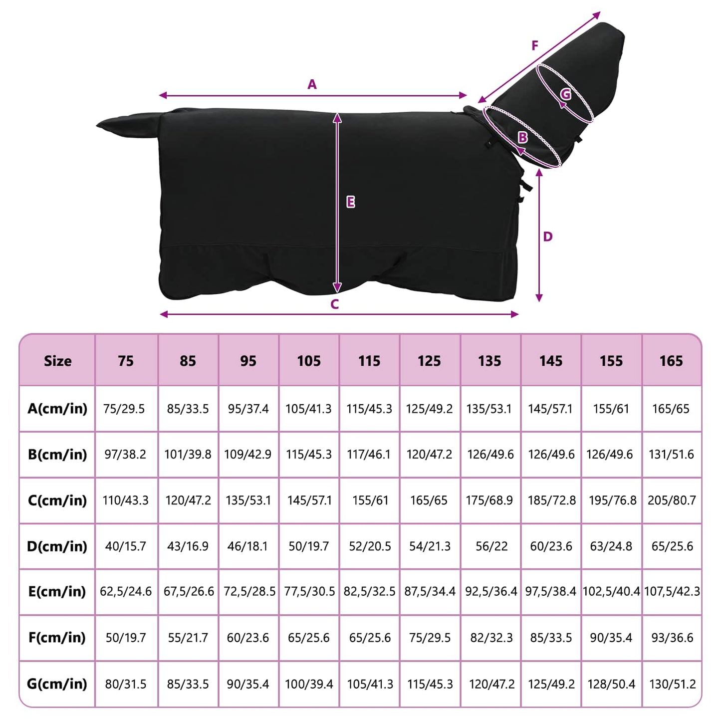 Horse Blanket Black 165 cm Polyester