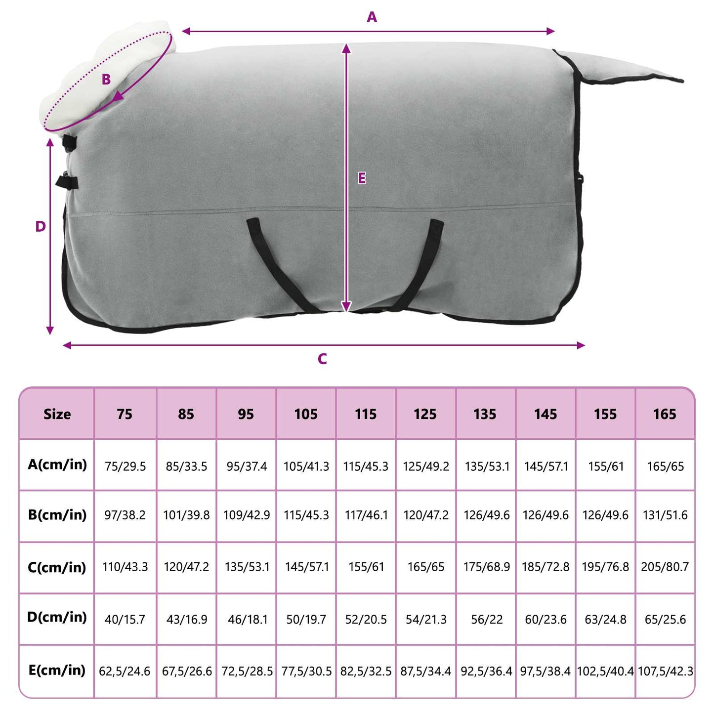 Horse Blanket Full Light Grey and Pink 155 cm Polar fleece