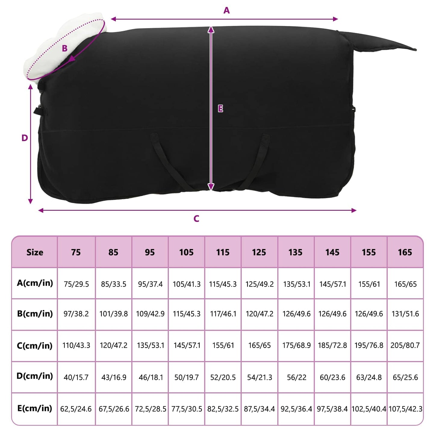 Horse Blanket Black 165 cm Polar fleece