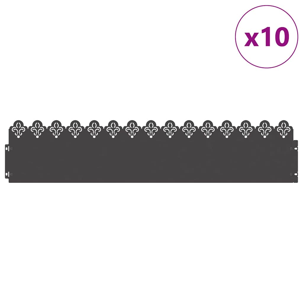 Lawn Edgings 10 pcs Black 103 x 0.05 x 22 cm Steel