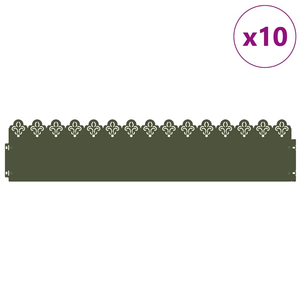Lawn Edgings 10 pcs Olive Green 103 x 0.05 x 22 cm Steel