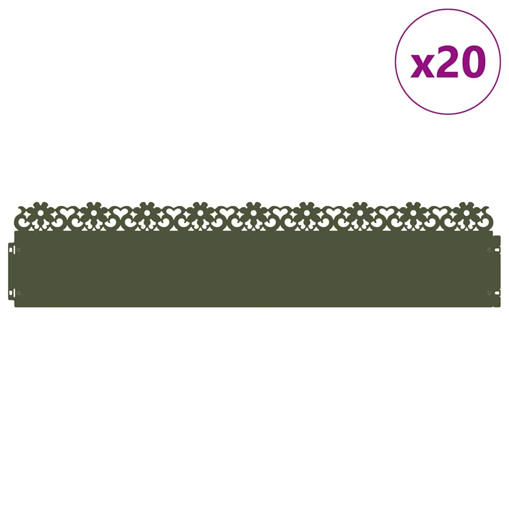 Lawn Edgings 20 pcs Olive Green 103 x 0.05 x 22 cm Steel