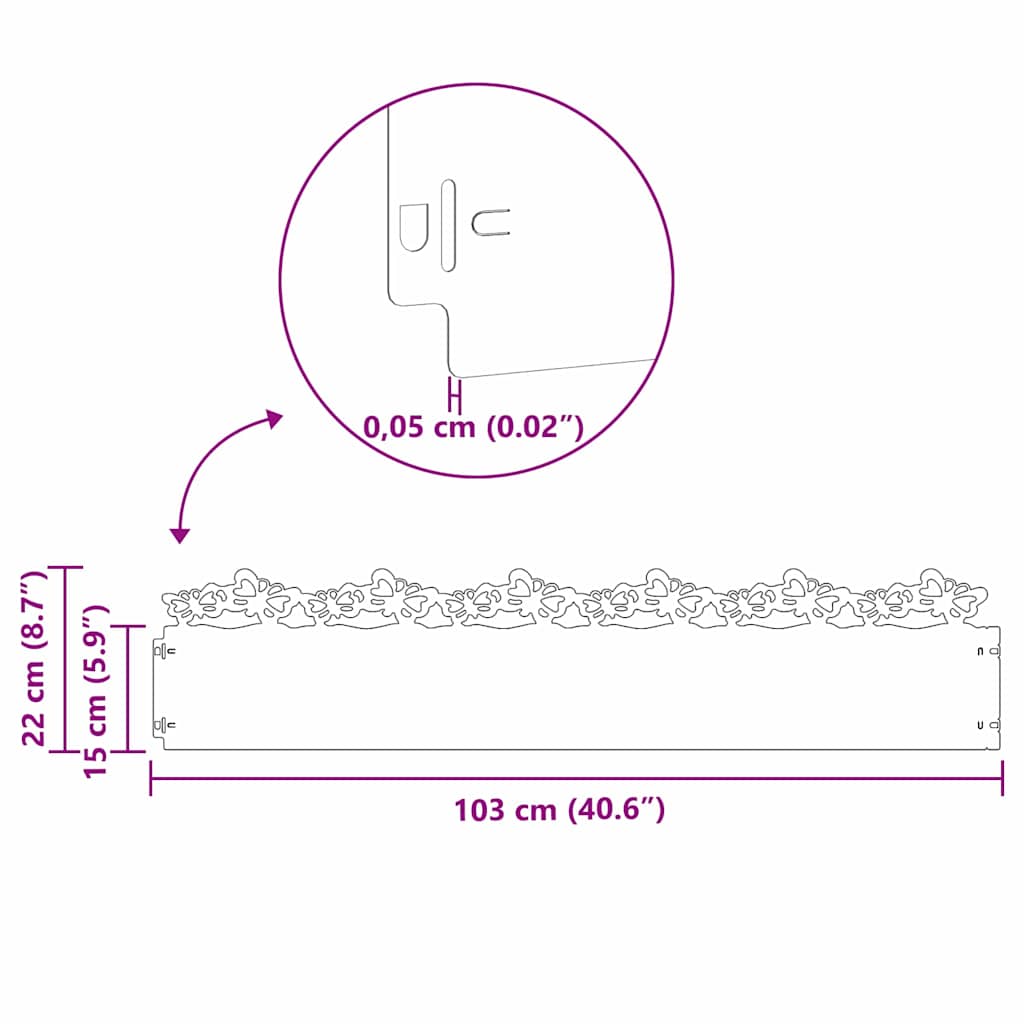 Lawn Edgings 20 pcs White 103 x 0.05 x 22 cm Steel