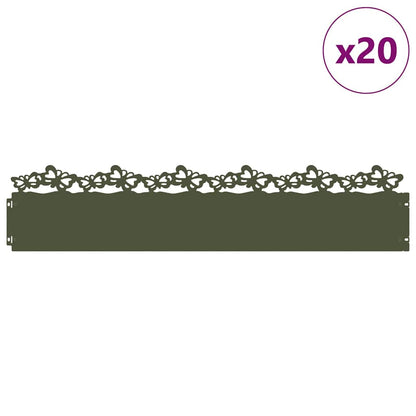Lawn Edgings 20 pcs Olive Green 103 x 0.05 x 22 cm Steel