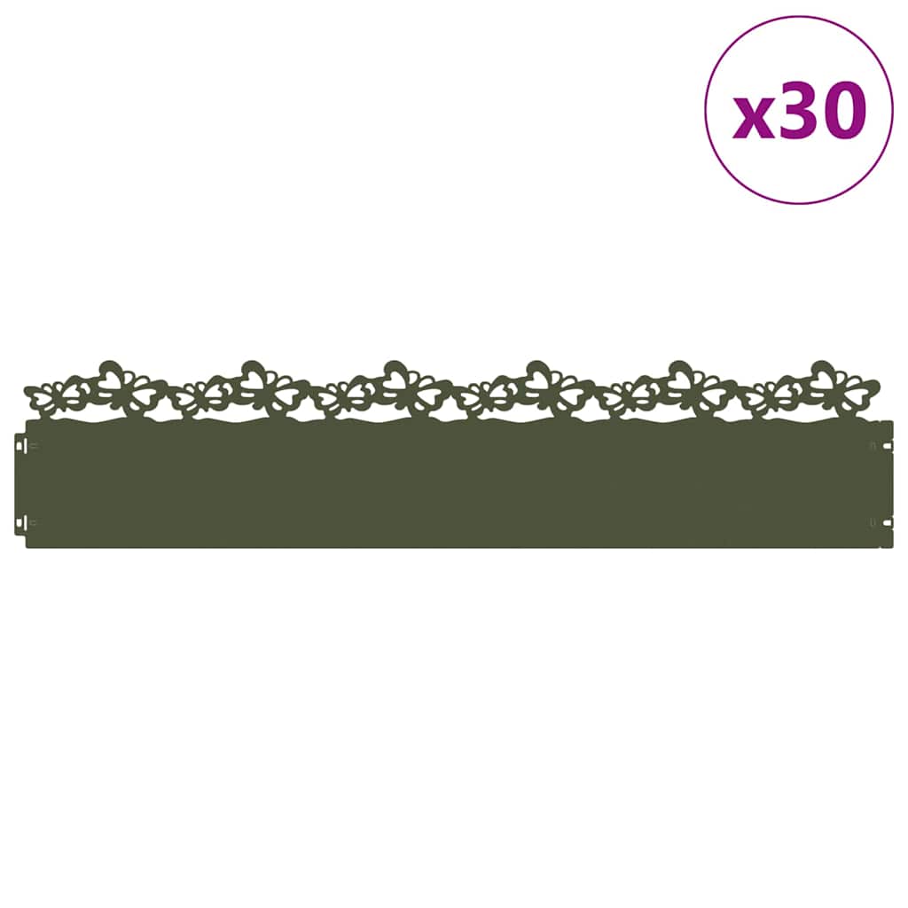 Lawn Edgings 30 pcs Olive Green 103 x 0.05 x 22 cm Steel