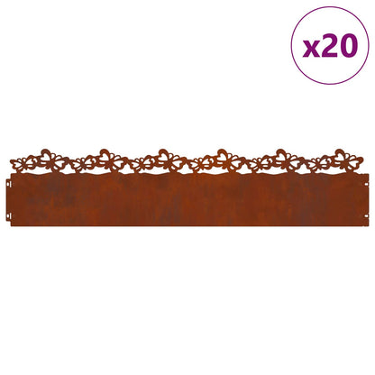 Lawn Edgings 20 pcs Rusty 103 x 0.05 x 22 cm Weathering Steel