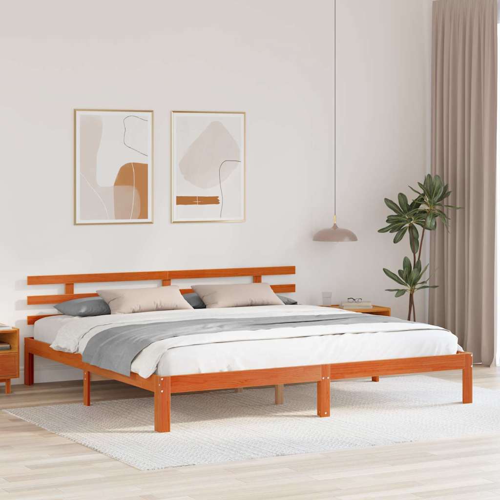 Bed Frame Wax Brown 203.5 x 205.5 x 69.5 cm Solid Wood Pine