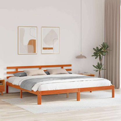 Bed Frame Wax Brown 203.5 x 205.5 x 69.5 cm Solid Wood Pine