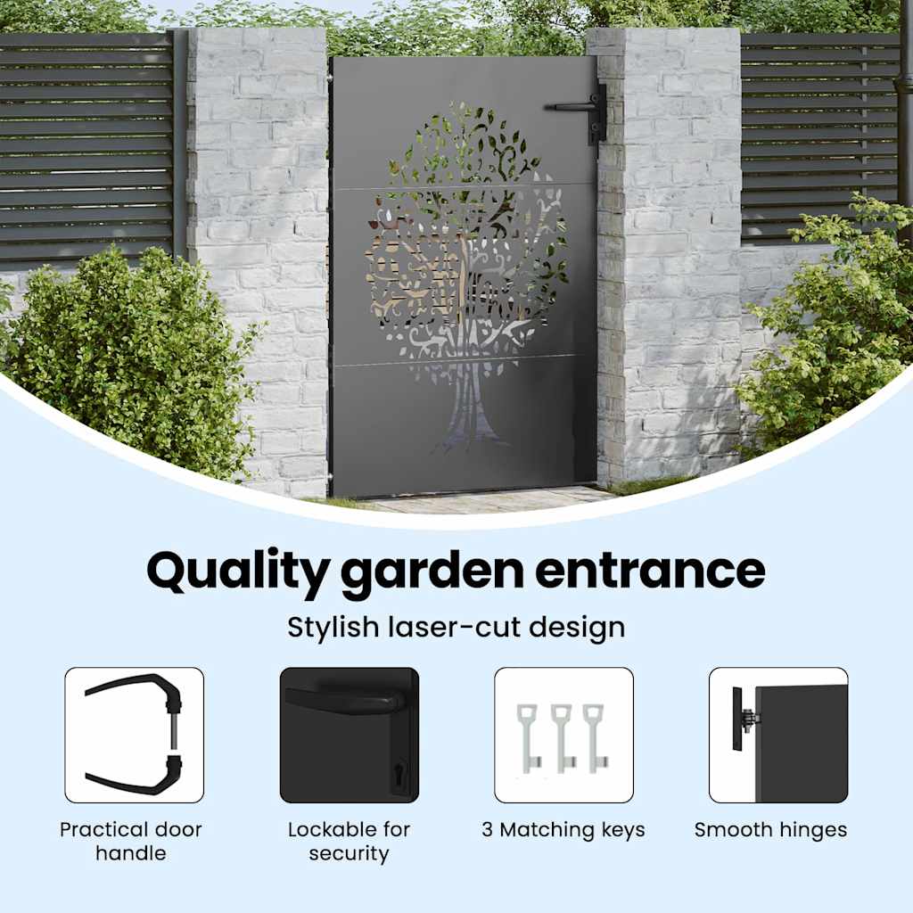 Garden Gate with Lock Black 85 x 125 cm Powder-coated steel