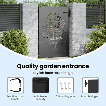 Garden Gate with Lock Black 85 x 125 cm Powder-coated steel