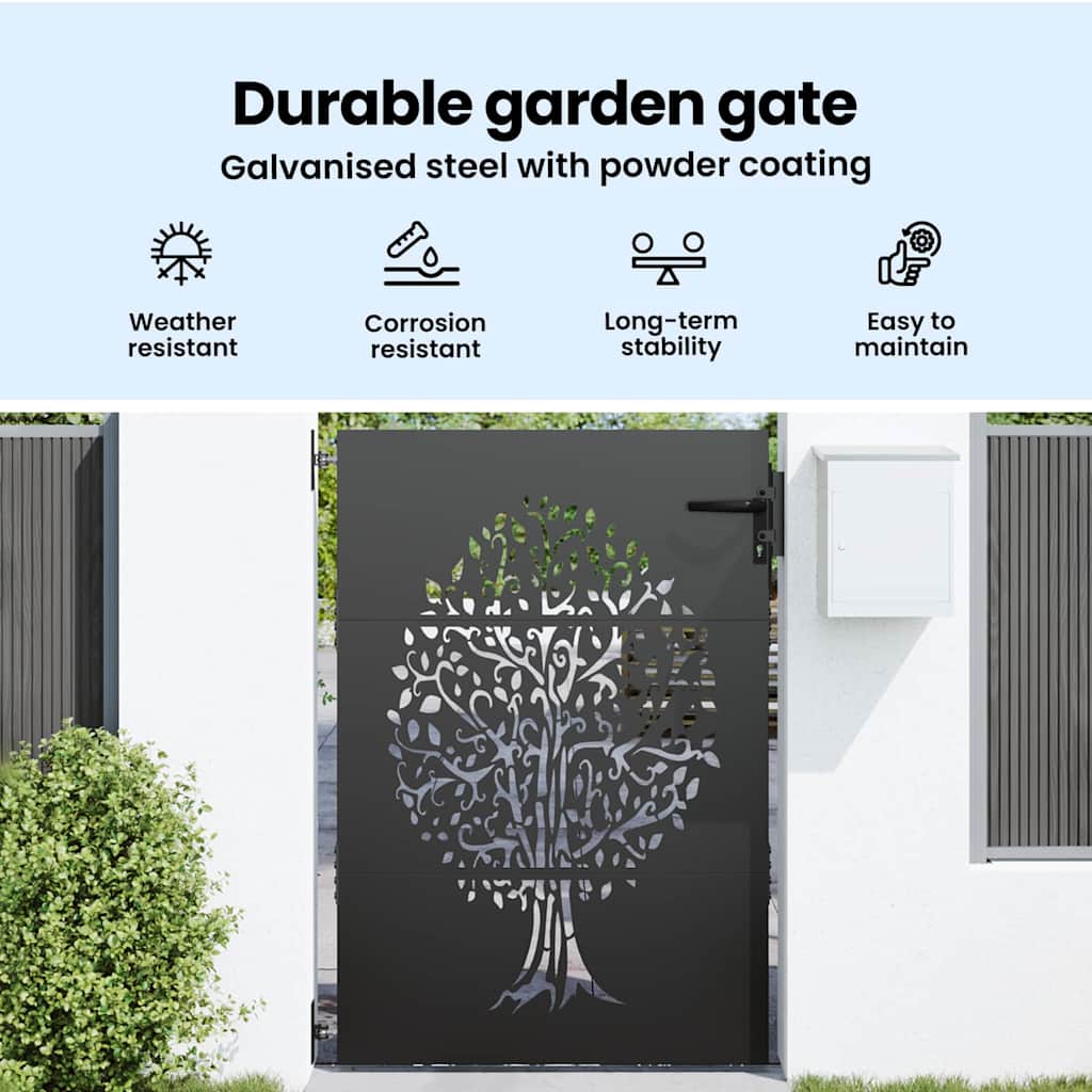 Garden Gate with Lock Black 85 x 150 cm Powder-coated steel