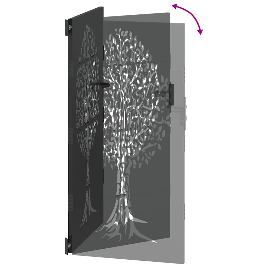 Garden Gate with Lock Black 85 x 175 cm Powder-coated steel