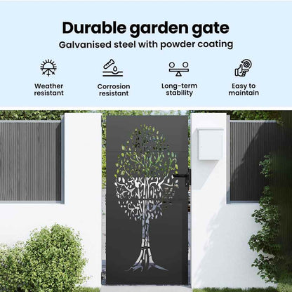 Garden Gate with Lock Black 85 x 200 cm Powder-coated steel