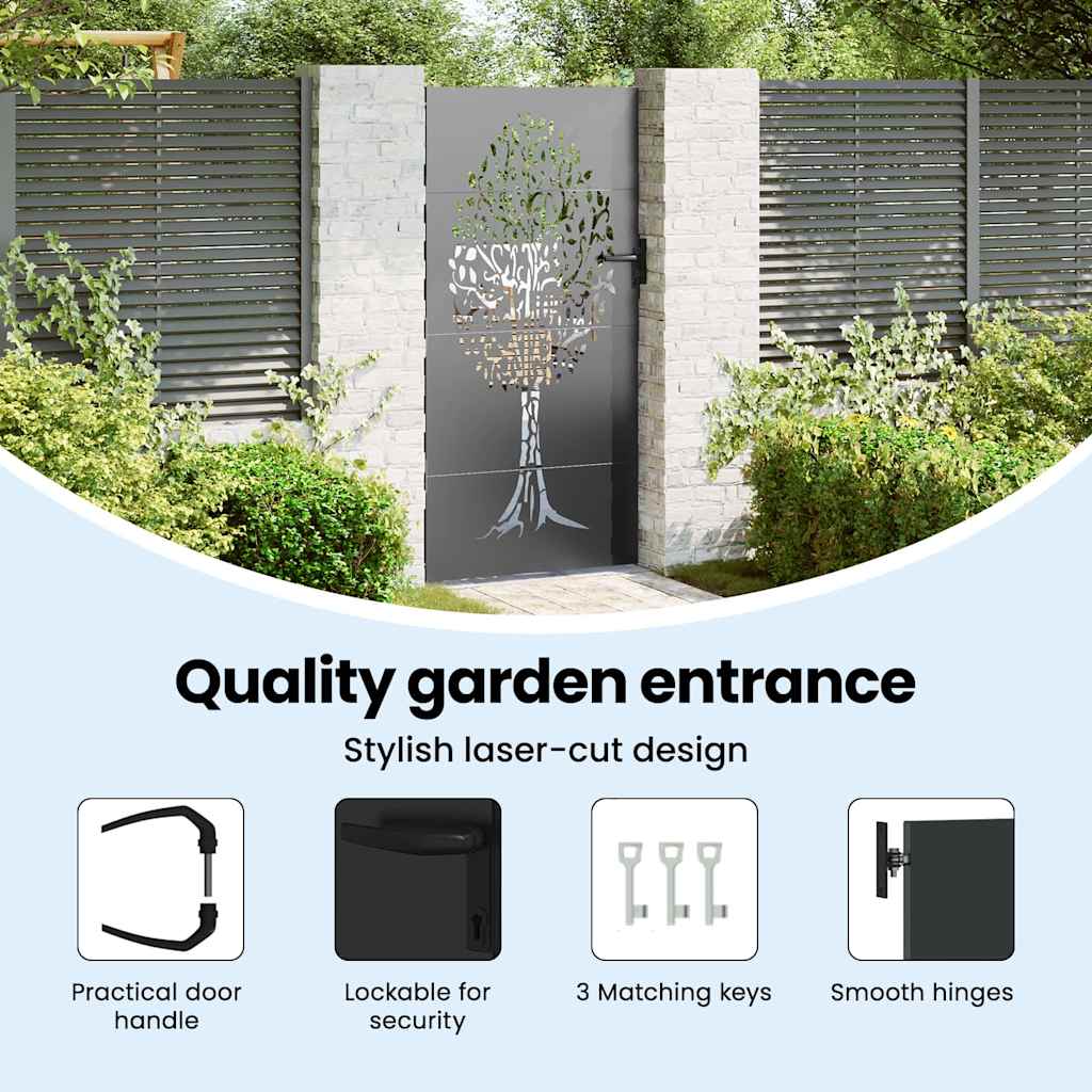 Garden Gate with Lock Black 85 x 200 cm Powder-coated steel
