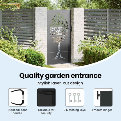 Garden Gate with Lock Black 85 x 200 cm Powder-coated steel