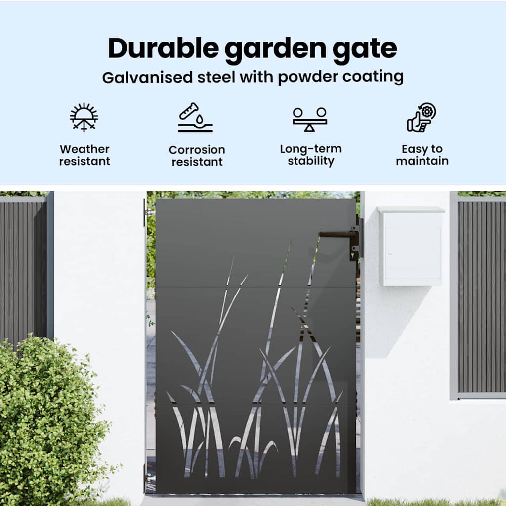 Garden Gate with Lock Black 85 x 125 cm Powder-coated steel