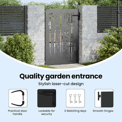 Garden Gate with Lock Black 85 x 125 cm Powder-coated steel