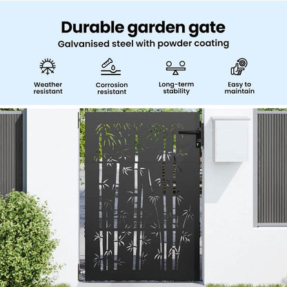 Garden Gate with Lock Black 85 x 150 cm Powder-coated steel