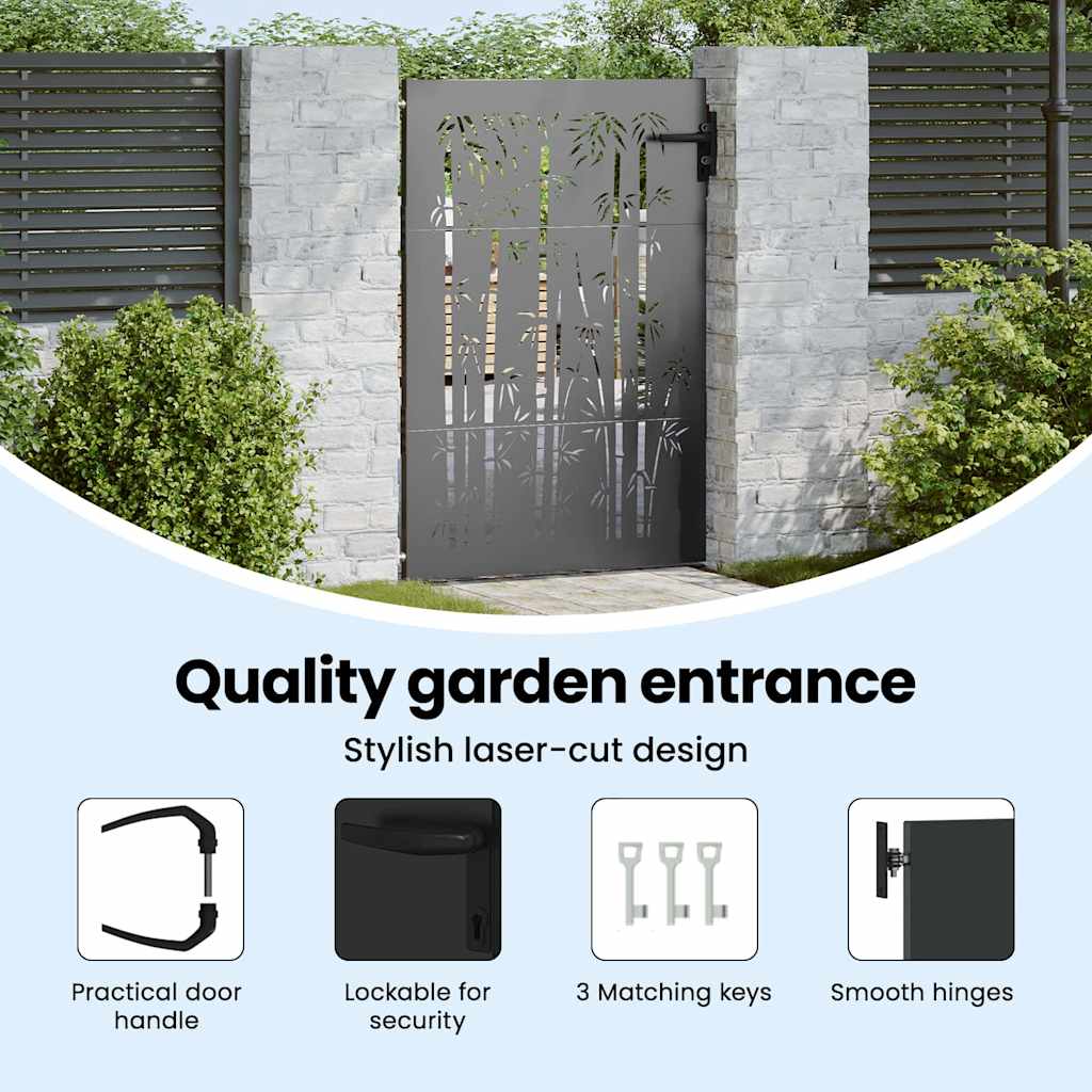 Garden Gate with Lock Black 85 x 150 cm Powder-coated steel