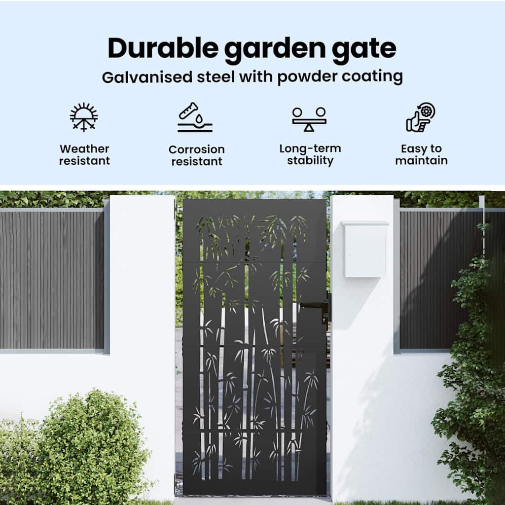 Garden Gate with Lock Black 85 x 200 cm Powder-coated steel