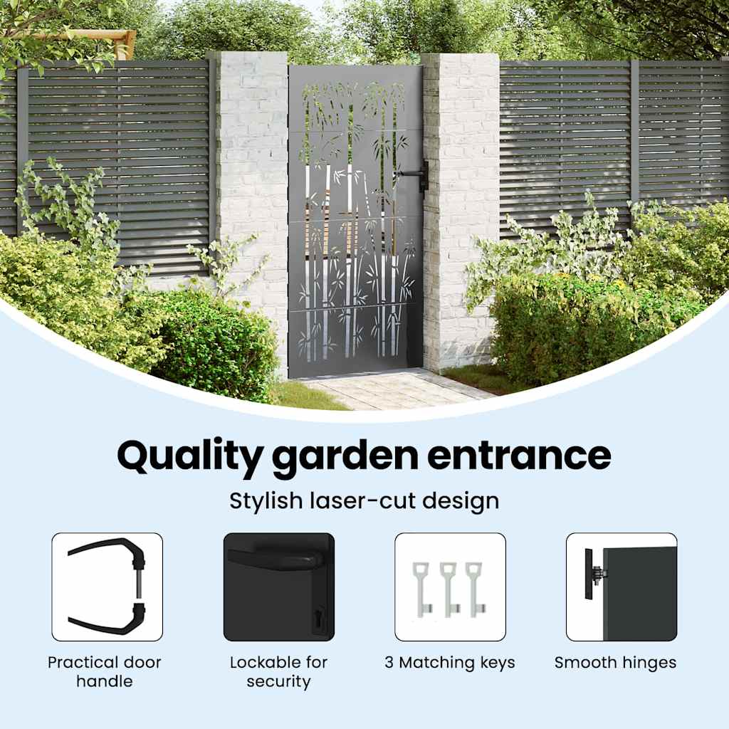 Garden Gate with Lock Black 85 x 200 cm Powder-coated steel