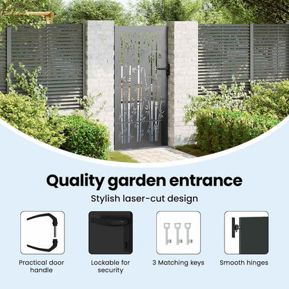 Garden Gate with Lock Black 85 x 200 cm Powder-coated steel