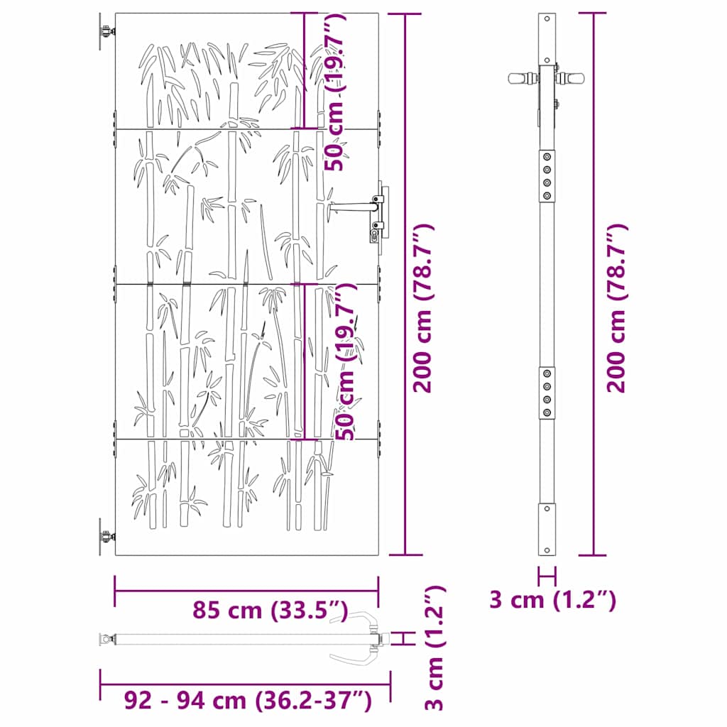 Garden Gate with Lock Black 85 x 200 cm Powder-coated steel