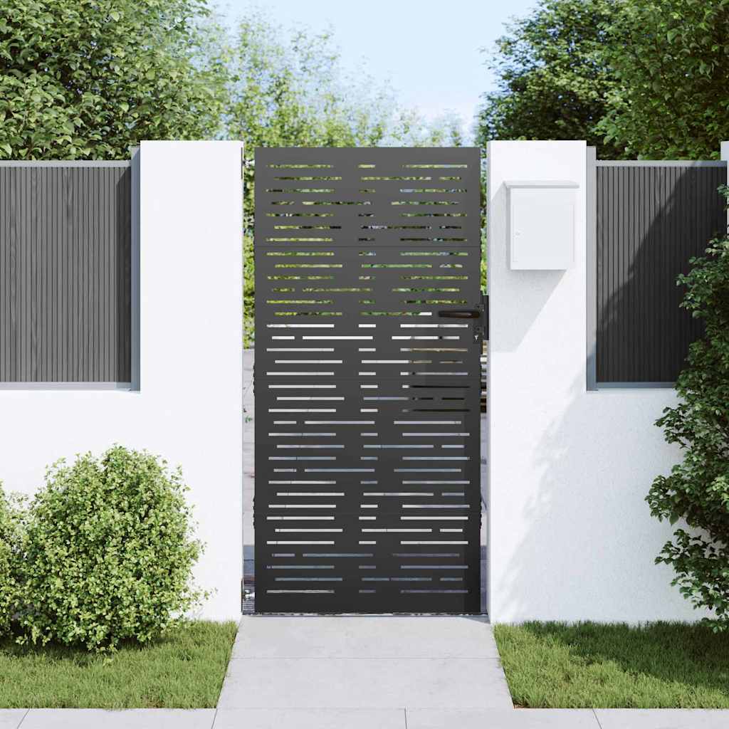 Garden Gate with Lock Black 85 x 175 cm Powder-coated steel