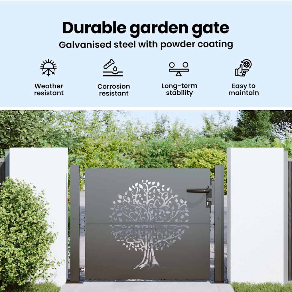 Garden Gate with Lock Black 110 x 105 cm Powder-coated steel