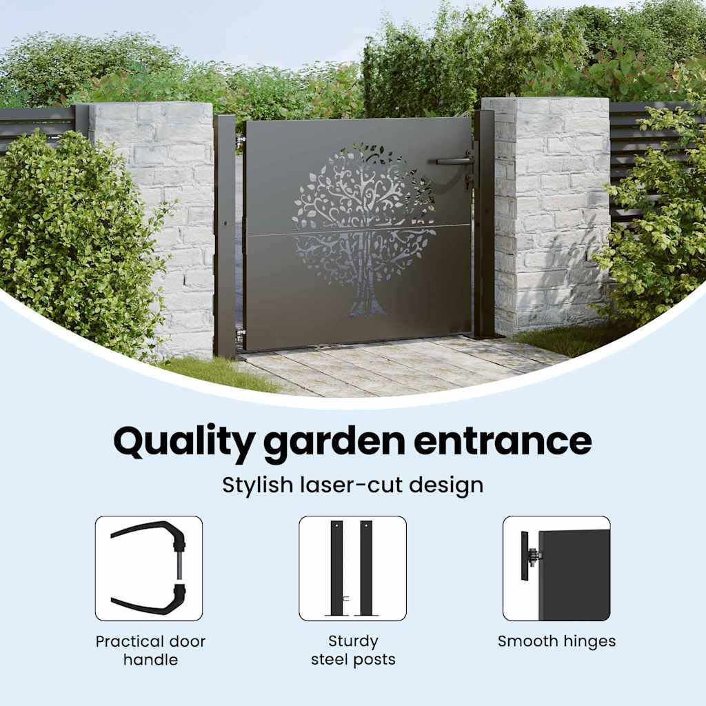 Garden Gate with Lock Black 110 x 105 cm Powder-coated steel