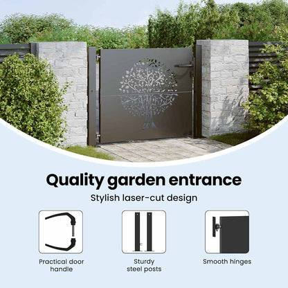 Garden Gate with Lock Black 110 x 105 cm Powder-coated steel
