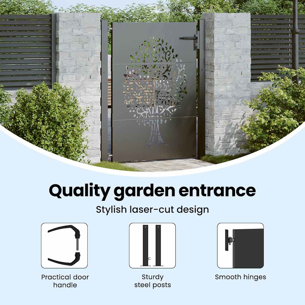 Garden Gate with Lock Black 110 x 130 cm Powder-coated steel