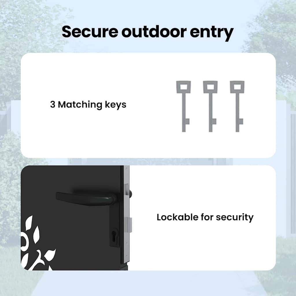 Garden Gate with Lock Black 110 x 130 cm Powder-coated steel