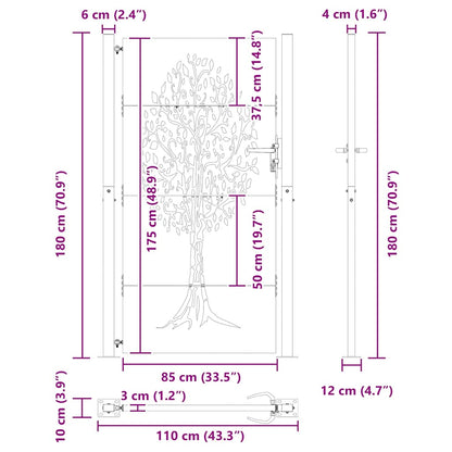 Garden Gate with Lock Black 110 x 180 cm Powder-coated steel