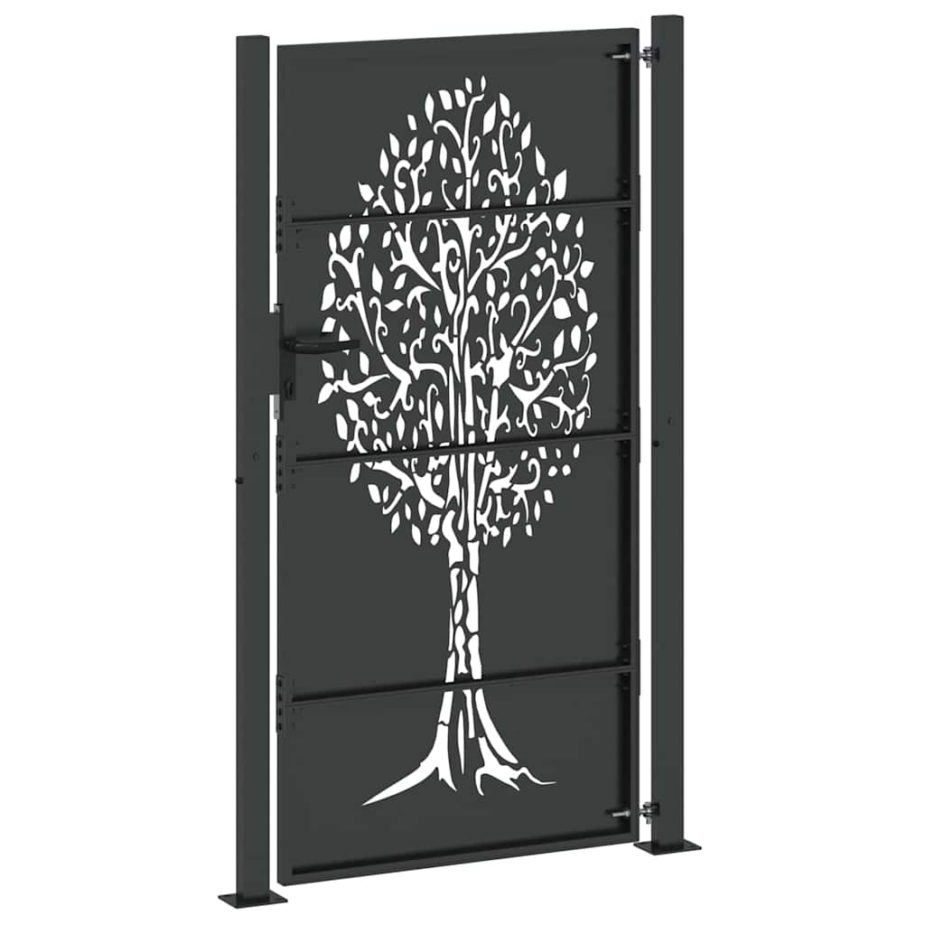 Garden Gate with Lock Black 110 x 205 cm Powder-coated steel