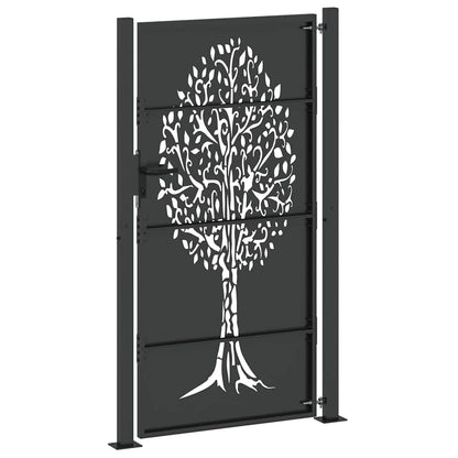 Garden Gate with Lock Black 110 x 205 cm Powder-coated steel