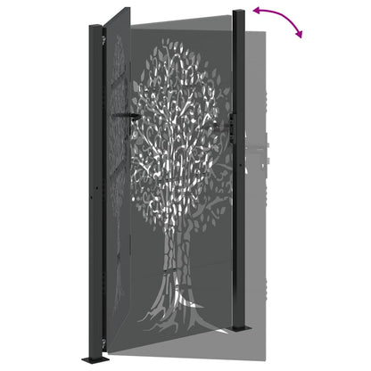 Garden Gate with Lock Black 110 x 205 cm Powder-coated steel