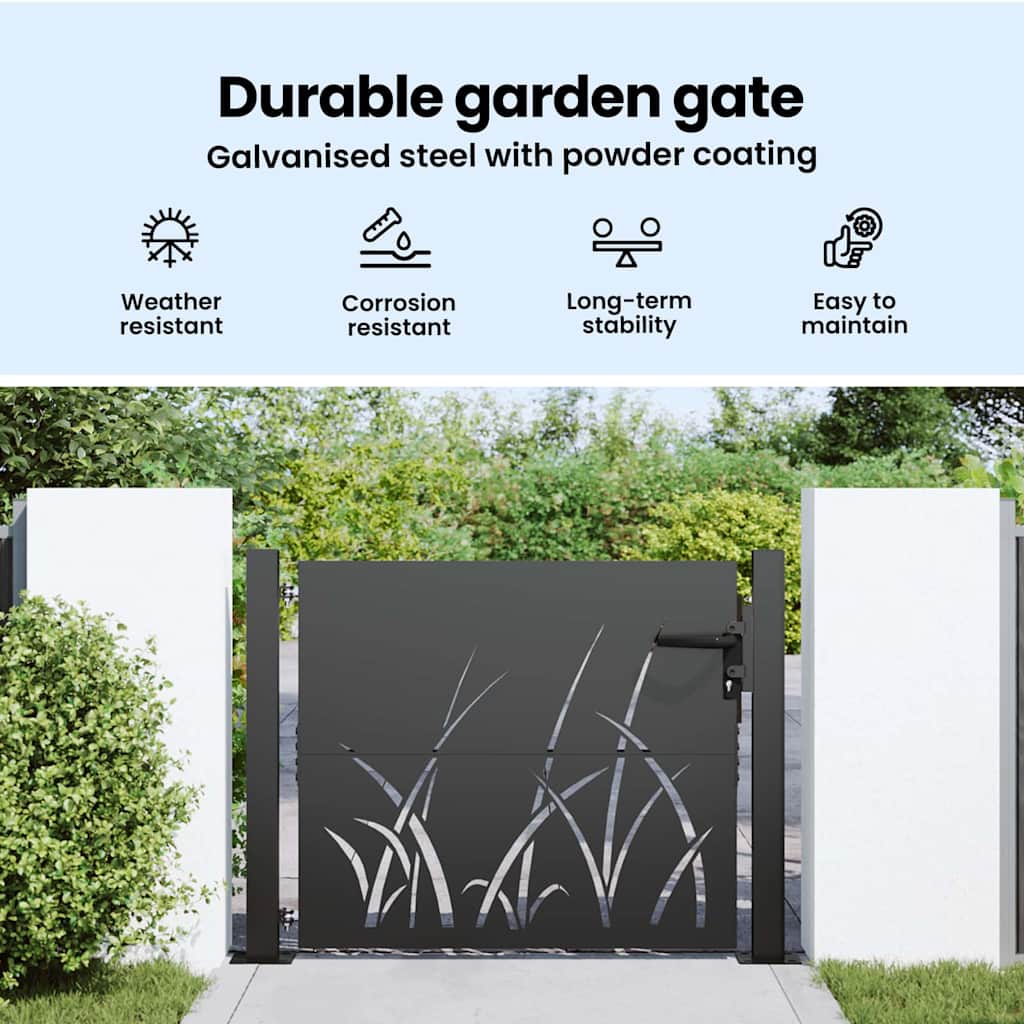 Garden Gate with Lock Black 110 x 105 cm Powder-coated steel