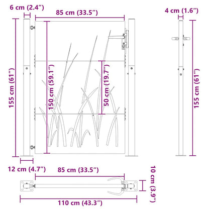 Garden Gate with Lock Black 110 x 155 cm Powder-coated steel